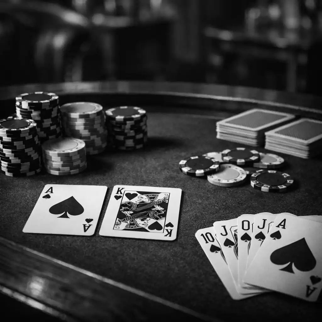 Table de poker en bois et feutre lors d’un événement privé
